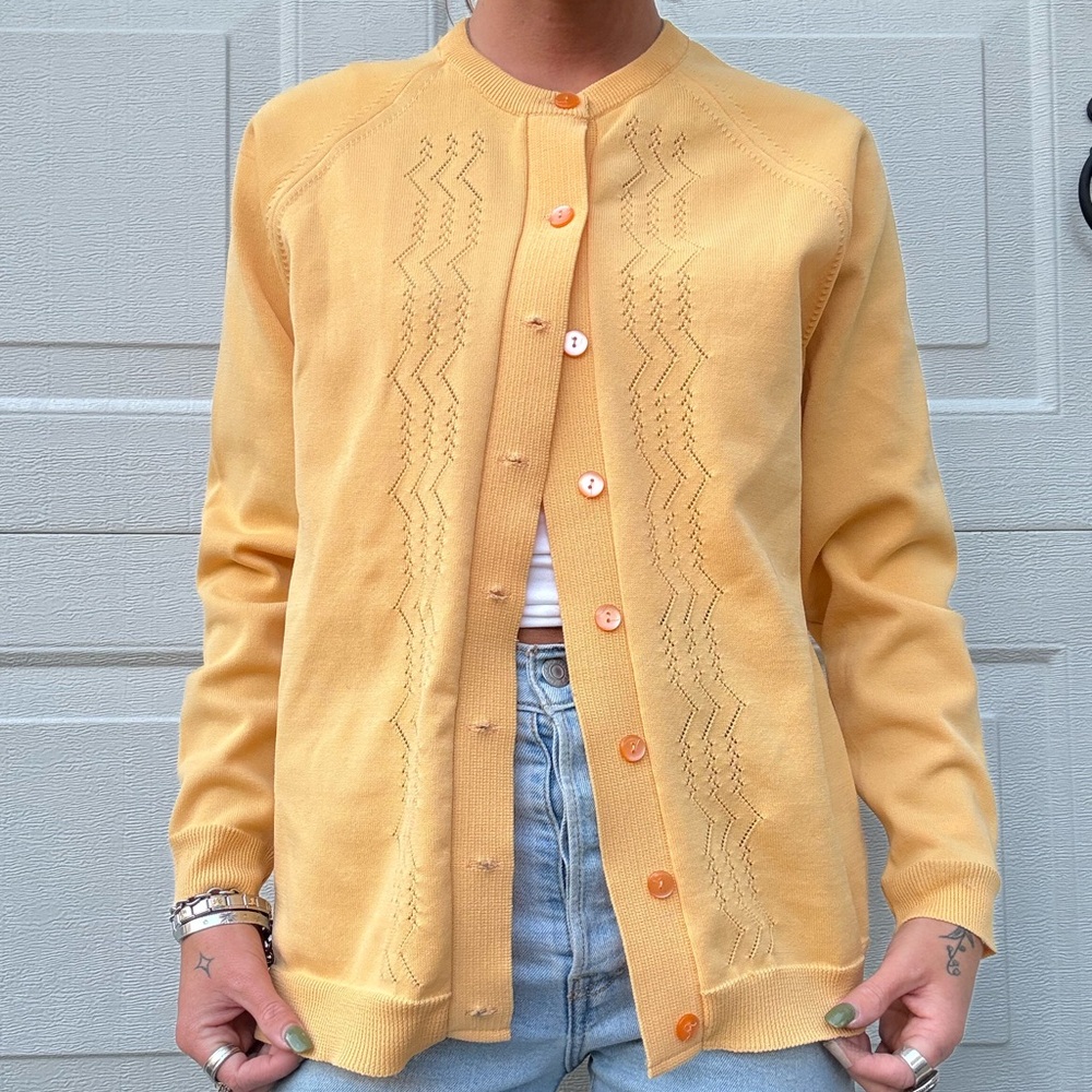 Vintage Yellow 70s Cardigan W/ Unique Stitching Sz L